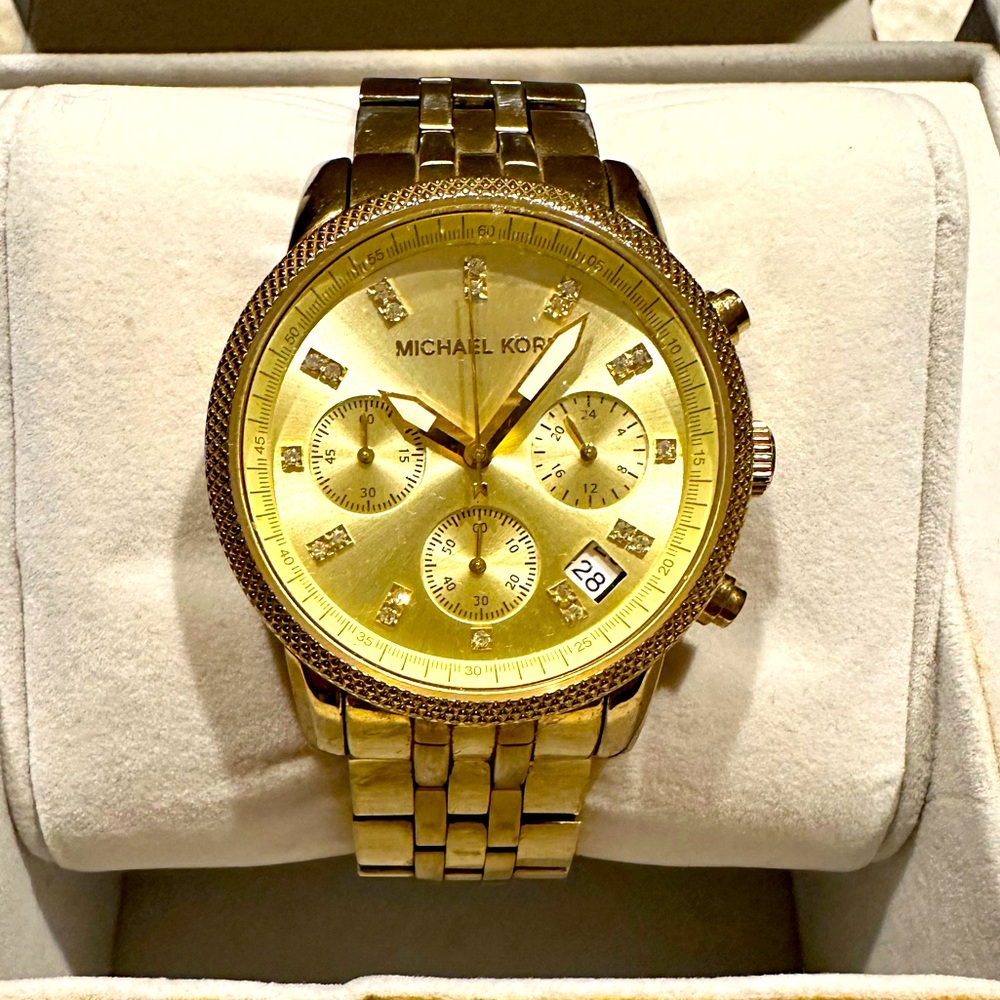 Michael Kors Ritz Champagne Dial Gold Tone Chronograph Women's Watch